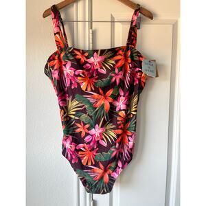 NWT Shade & Shore Purple Floral Print One Piece Full Coverage Swimsuit | Size XL